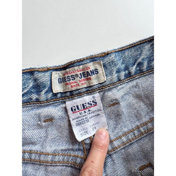 Vintage 90s GUESS Light Mid Wash High Rise Denim Cut-Off Shorts, Size 29 - Picture 8 of 9